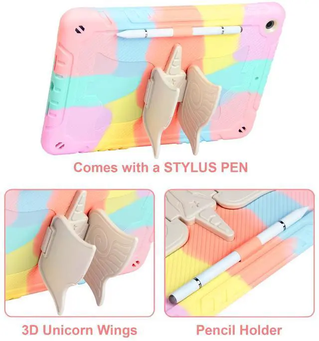 Alt view image 4 of 5 - Paorixln for iPad 10th Generation 2022 Case, iPad 10.9 Cover with Stylus & Shoulder Straps& Unicorn Stand, Fully-Body Rugged Heavy Duty Shockproof, Cute Tablet Case for Kids Girls(Colorful Rosegold)