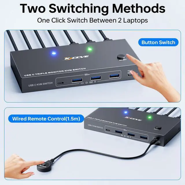 Alt view image 5 of 5 - USB C KVM Switch 3 Monitors 2 Laptops 4K 1080P@60Hz,USB-C Docking Station Triple Monitor KVM Switches with 4 USB 3.2 Ports,10Gbps 80W PD Charging,For Windows and Mac OS,Driver Installation is Required