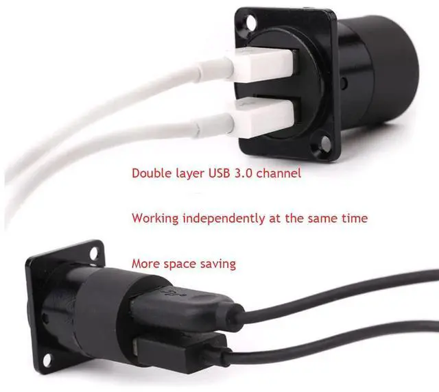 Alt view image 3 of 5 - PENGLIN 5PCS USB 3.0 Panel Mount Connector D-Type,Dual Ports USB 3.0 Female to Female Coupler,Solderless USB Pass Through Adapter with Waterproof Cap