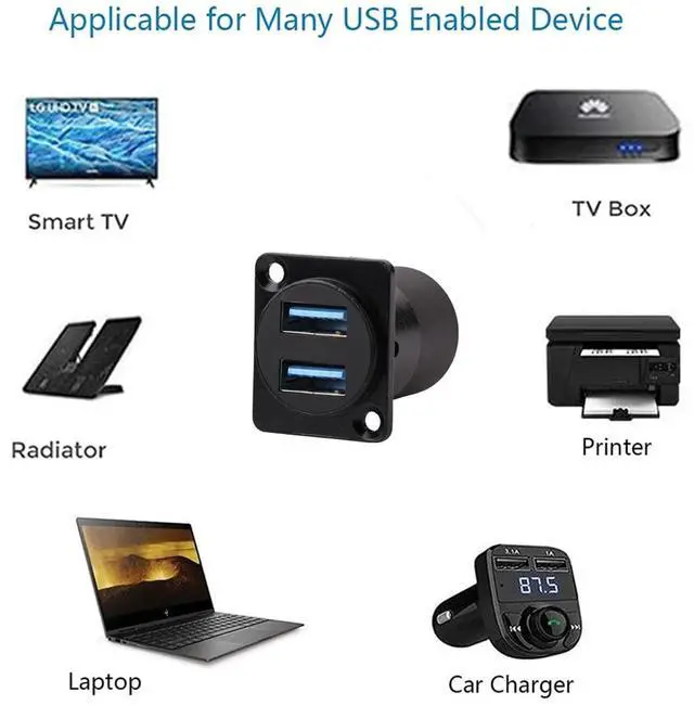 Alt view image 4 of 5 - PENGLIN 5PCS USB 3.0 Panel Mount Connector D-Type,Dual Ports USB 3.0 Female to Female Coupler,Solderless USB Pass Through Adapter with Waterproof Cap