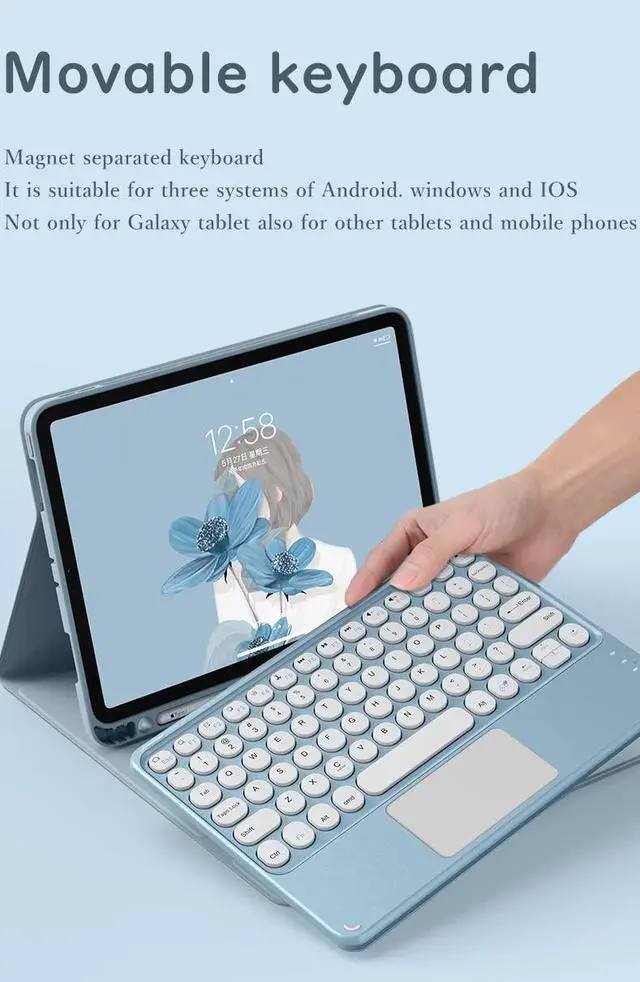 Alt view image 5 of 5 - Keyboard Case for Samsung Galaxy Tab A8 10.5 inch 2022 Touchpad Keyboard Cover with S Pen Holder Cute Round Key Detachable Color Keyboard (MistyBlue)