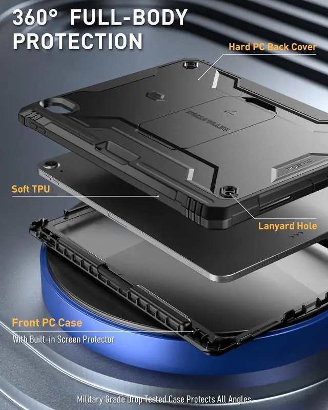 Alt view image 2 of 5 - Poetic Revolution Case for iPad Air 11 Inch M3 2025 / M2 2024, Full-Body Rugged Case with Built in Screen Protector and Pencil Holder for iPad Air 7th/6th/5th/4th Gen (2025/2024/2022/2020),Black