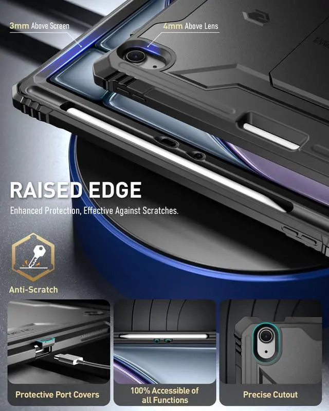Alt view image 5 of 5 - Poetic Revolution Case for iPad Air 11 Inch M3 2025 / M2 2024, Full-Body Rugged Case with Built in Screen Protector and Pencil Holder for iPad Air 7th/6th/5th/4th Gen (2025/2024/2022/2020),Black