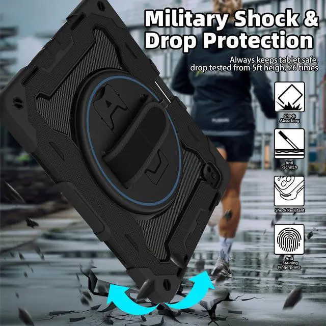 Alt view image 5 of 5 - ROSROME for iPad Pro 13 Inch Case 2024 M4 7th Generation with HD Screen Protector, Shoulder Strap, 360 Stand, Hand Strap,Pen Holder |15ft Drop Protection| Heavy Duty Military Case for Pro 13 for Kids