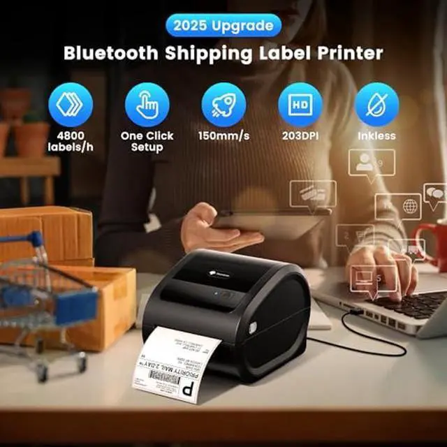 Alt view image 4 of 5 - Phomemo Thermal Label Printer, 4x6 Bluetooth Label Printer for Small Business & Packages, D520BT Shipping Label Printer Compatible with Android, iOS, PC, , Shopify, USPS, 2" Circle Thermal Label