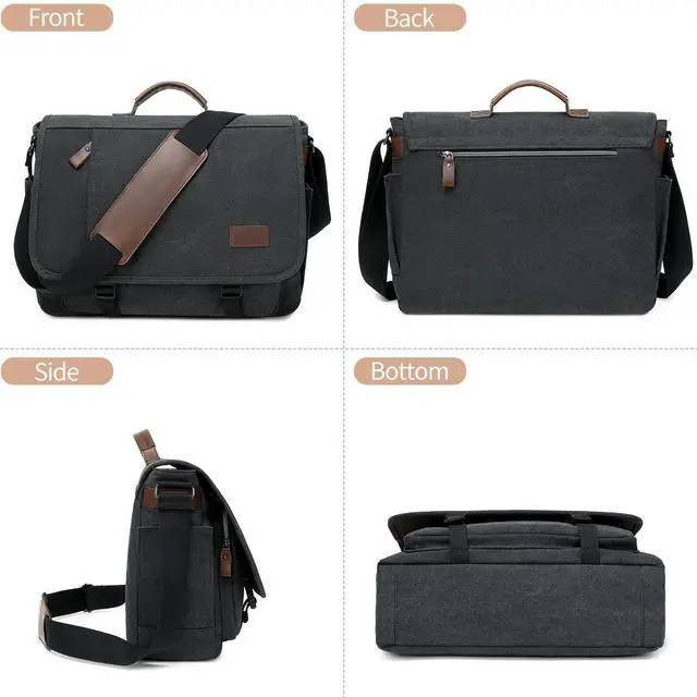 Alt view image 2 of 5 - PPOBOW Canvas Messenger Bag for Men Waterproof Business Bags for Men Vintage Canvas Laptop Bag, Black