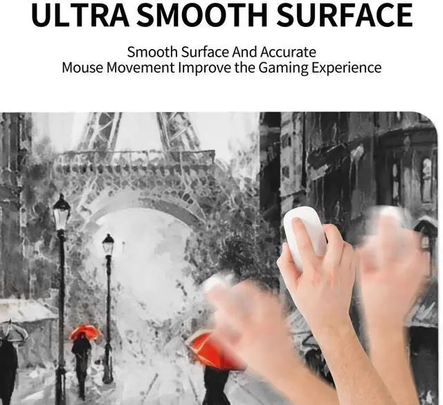 Alt view image 4 of 5 - Paris Street Eiffel Large Mouse Pad Gaming Mousepad with Wrist Support Rubber Computer Keyboard Mat for Desk Laptop Non-Slip Full Deskmat Protector Waterproof Writing Pad Office Home 16x35.5 in