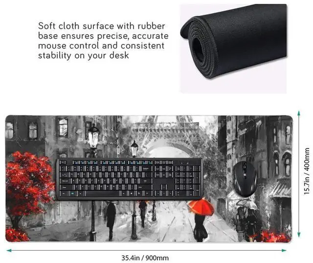 Alt view image 2 of 5 - Paris Street Eiffel Large Mouse Pad Gaming Mousepad with Wrist Support Rubber Computer Keyboard Mat for Desk Laptop Non-Slip Full Deskmat Protector Waterproof Writing Pad Office Home 16x35.5 in