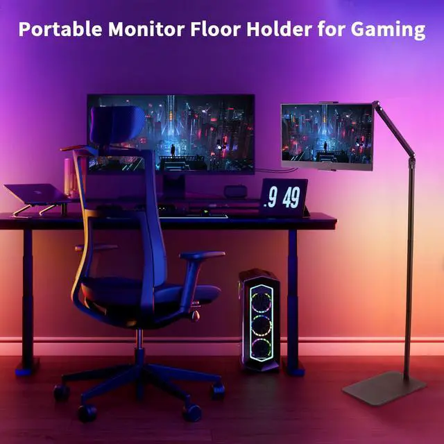 Alt view image 4 of 5 - Tablet Floor Stand for ipad,Kindle,Portable Monitor Floor Stand Holder for 15.6'',16'',Overhead Bed Tablet Phone Mount Stand for Kindle,Work with 4.7''-12.9'' iPad Pro Ai Mini,Samsung Tab,Surface Pro