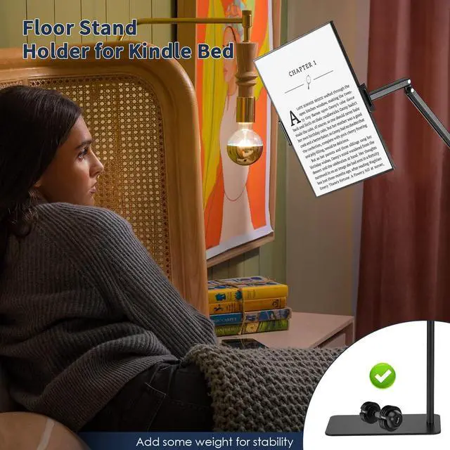 Alt view image 5 of 5 - Tablet Floor Stand for ipad,Kindle,Portable Monitor Floor Stand Holder for 15.6'',16'',Overhead Bed Tablet Phone Mount Stand for Kindle,Work with 4.7''-12.9'' iPad Pro Ai Mini,Samsung Tab,Surface Pro
