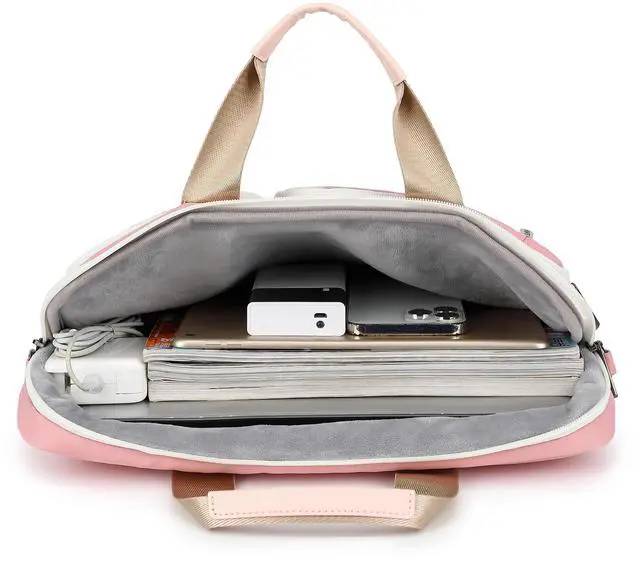 Alt view image 3 of 5 - SANFAN 360 Protective Multi-Pockets Laptop Shoulder Bag Sleeve Case, Briefcase for 15.6 & 16 Inch Laptops (Light Pink)