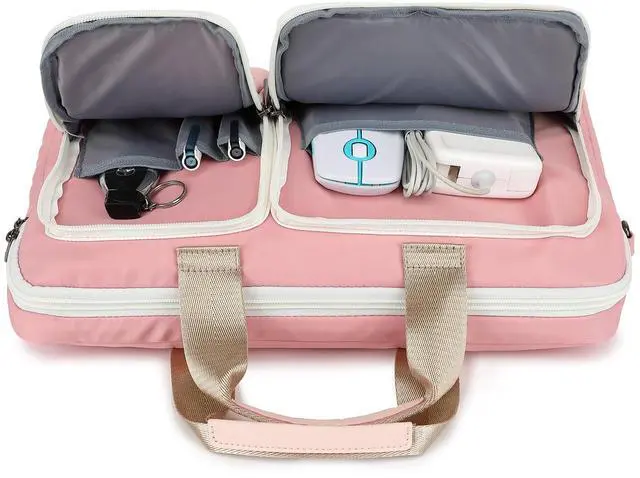 Alt view image 2 of 5 - SANFAN 360 Protective Multi-Pockets Laptop Shoulder Bag Sleeve Case, Briefcase for 15.6 & 16 Inch Laptops (Light Pink)