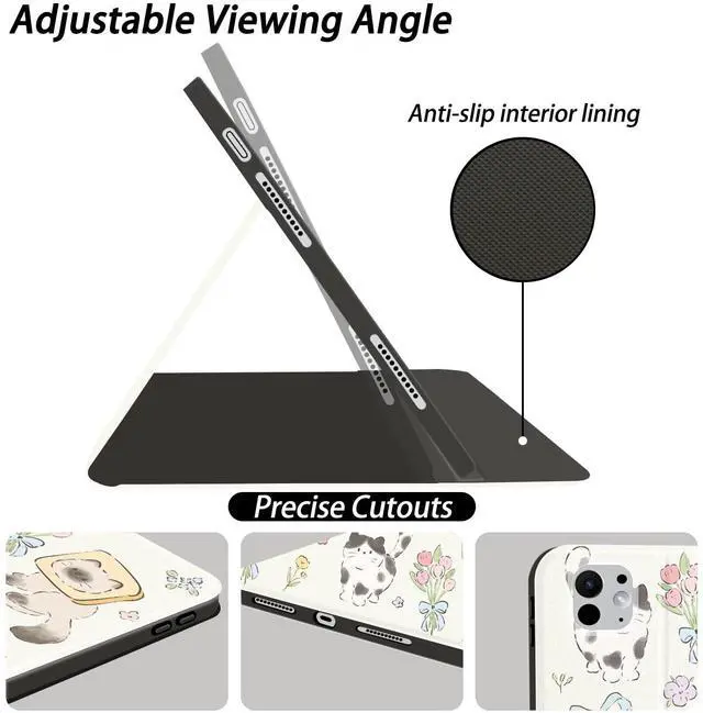 Alt view image 4 of 5 - JOYLAND Cute Kitten Case for iPad Mini 7 (A17 Pro) 2024/iPad Mini 6 2021 8.3 Inch with Pencil Holder Multi-Angle Viewing Folio Stand Cover Leather Tablet Cover Auto Sleep/Wake Kawaii Animal Girly Case