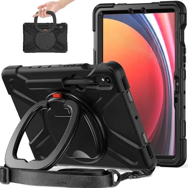 Alt view image 2 of 5 - QYiiD Case for Galaxy Tab S9 2023 (SM-X710/X716B/X718U) with S Pen Holder, Heavy Duty Shockproof Protective Case with Rotating Stand/Kickstand/Carrying Shoulder Strap for Galaxy Tab S9 11 inch, Black