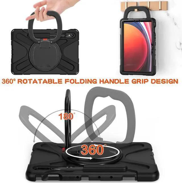Alt view image 3 of 5 - QYiiD Case for Galaxy Tab S9 2023 (SM-X710/X716B/X718U) with S Pen Holder, Heavy Duty Shockproof Protective Case with Rotating Stand/Kickstand/Carrying Shoulder Strap for Galaxy Tab S9 11 inch, Black