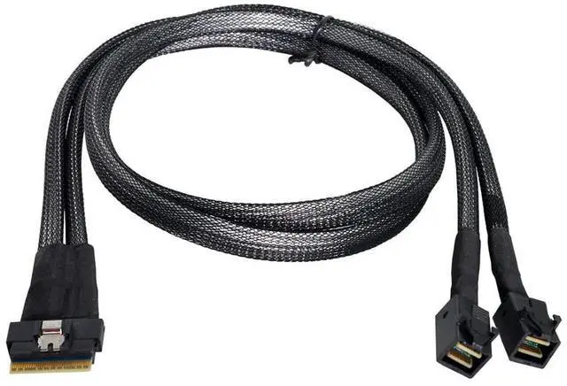 Main image of NFHK PCI-E Ultraport Slimline SAS Slim 4.0 SFF-8654 8i 74pin to Dual SFF-8643 4i Mini SAS HD Cable PCI-Express