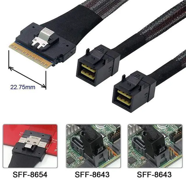 Alt view image 5 of 5 - NFHK PCI-E Ultraport Slimline SAS Slim 4.0 SFF-8654 8i 74pin to Dual SFF-8643 4i Mini SAS HD Cable PCI-Express