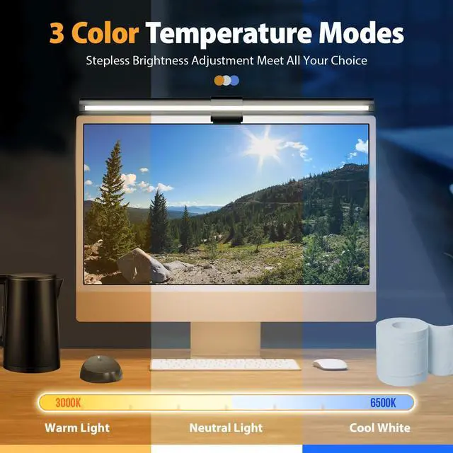 Alt view image 4 of 5 - RAPOBO Monitor Light Bar, Screen Light Bar, PC light, Desk Lamp for Eye Caring, Space Saving with Remote Control, Adjustable Color Temperature, Backlight, USB Powered LED for Home Office Work (Remote)