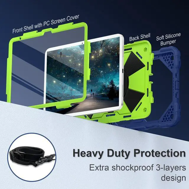 Alt view image 3 of 5 - Scnioy Case for iPad (A16) 11th Generation 11 Inch (2025) / iPad 10th Generation Case 10.9 Inch (2022) with 360deg Rotating Stand Screen Protector Pen Holder Shoulder Strap, Navy Green