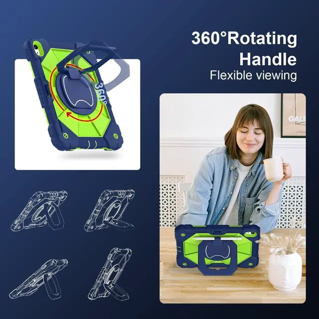 Alt view image 5 of 5 - Scnioy Case for iPad (A16) 11th Generation 11 Inch (2025) / iPad 10th Generation Case 10.9 Inch (2022) with 360deg Rotating Stand Screen Protector Pen Holder Shoulder Strap, Navy Green