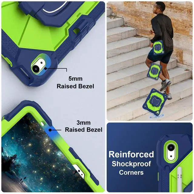 Alt view image 4 of 5 - Scnioy Case for iPad (A16) 11th Generation 11 Inch (2025) / iPad 10th Generation Case 10.9 Inch (2022) with 360deg Rotating Stand Screen Protector Pen Holder Shoulder Strap, Navy Green