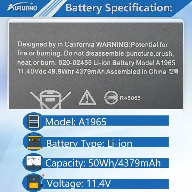 Alt view image 2 of 5 - A1965 Laptop Battery Replacement for MacBook Air 13 inch Retina (2018 2019 2020) A1932 EMC 3184 A2179 EMC 3184 3302 MacBook Air8,1 8,2 9,1 MRE82xx/A MREA2xx/A MREE2xx/A MRE92xx/A MREC2xx/A MREF2xx/A