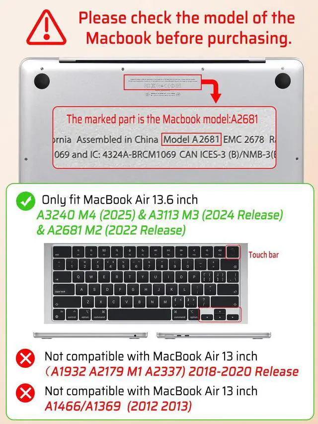 Alt view image 3 of 5 - Seorsok Compatible with New MacBook Air 13.6 inch Case M4 M3 M2 2025 2024-2022 Release A3240 A2681 A3113 Touch ID,Elegant Leather Plastic Hard Shell Case with Transparent Keyboard Cover,Green