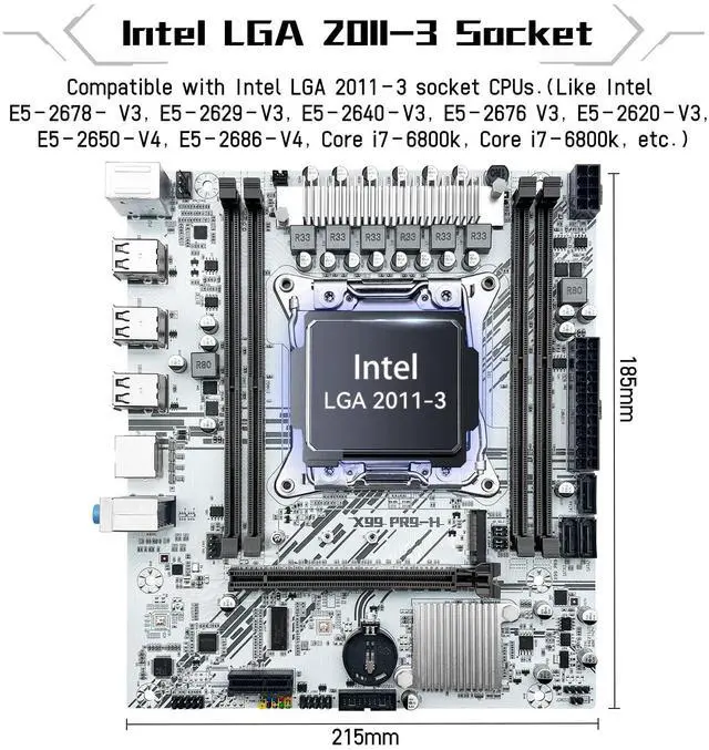 Alt view image 2 of 5 - SHANGZHAOYUAN X99 LGA 2011-3 Motherboard for Intel Xeon E5 V3/V4 and Core i7 Series Processors (Micro ATX, DDR4 Max 128GB, PCIe 3.0, M.2 Protocol, Gigabit LAN) PC Server Mainboard, X99 PR9-H White