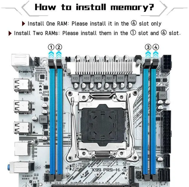 Alt view image 4 of 5 - SHANGZHAOYUAN X99 LGA 2011-3 Motherboard for Intel Xeon E5 V3/V4 and Core i7 Series Processors (Micro ATX, DDR4 Max 128GB, PCIe 3.0, M.2 Protocol, Gigabit LAN) PC Server Mainboard, X99 PR9-H White