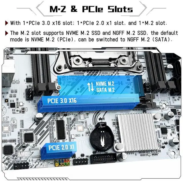 Alt view image 5 of 5 - SHANGZHAOYUAN X99 LGA 2011-3 Motherboard for Intel Xeon E5 V3/V4 and Core i7 Series Processors (Micro ATX, DDR4 Max 128GB, PCIe 3.0, M.2 Protocol, Gigabit LAN) PC Server Mainboard, X99 PR9-H White