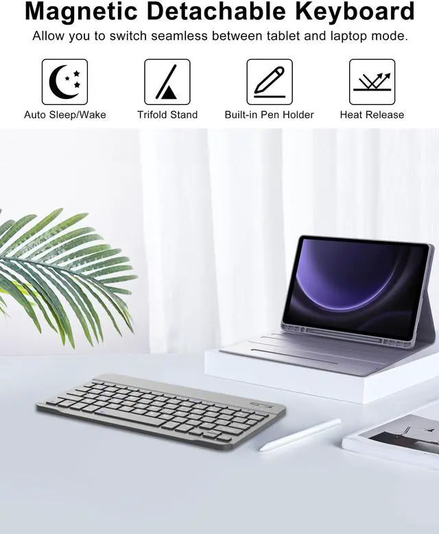 Alt view image 3 of 5 - for Samsung Galaxy Tab S9 FE Keyboard Case 5G, Galaxy S9 11'' Tablet Case with Keyboard, Bluetooth Detachable Keypad, Smart Folio Case for Samsung Tab S9FE 10.9in Key Board with Pen Holder, Purple