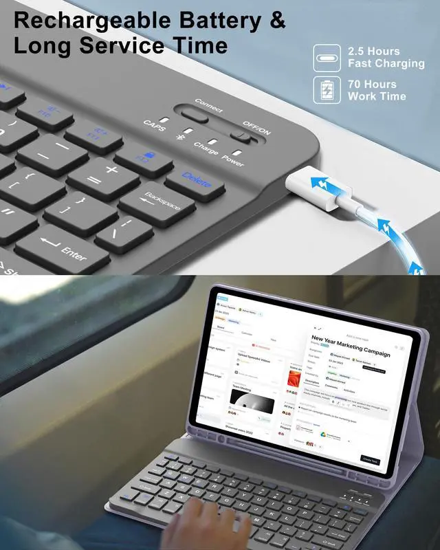 Alt view image 5 of 5 - for Samsung Galaxy Tab S9 FE Keyboard Case 5G, Galaxy S9 11'' Tablet Case with Keyboard, Bluetooth Detachable Keypad, Smart Folio Case for Samsung Tab S9FE 10.9in Key Board with Pen Holder, Purple