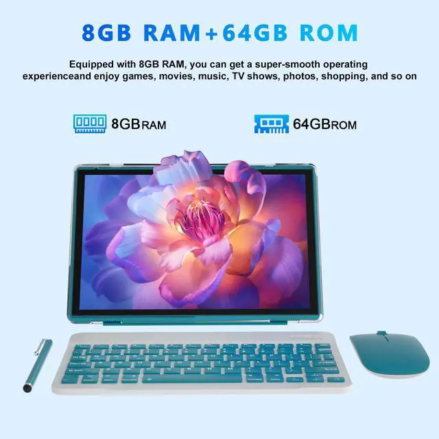 Alt view image 2 of 5 - NOVOJOY 2 in 1 Tablet 10 Inch Android 14 OS Tableta, Tablets with Keyboard, Mouse, Case, Stylus, 64GB ROM+8GB RAM, 2MP+8MP Dual Camera, Quad Core Processor, 6000mAh Battery, 10.1 in FHD Tab Navy.