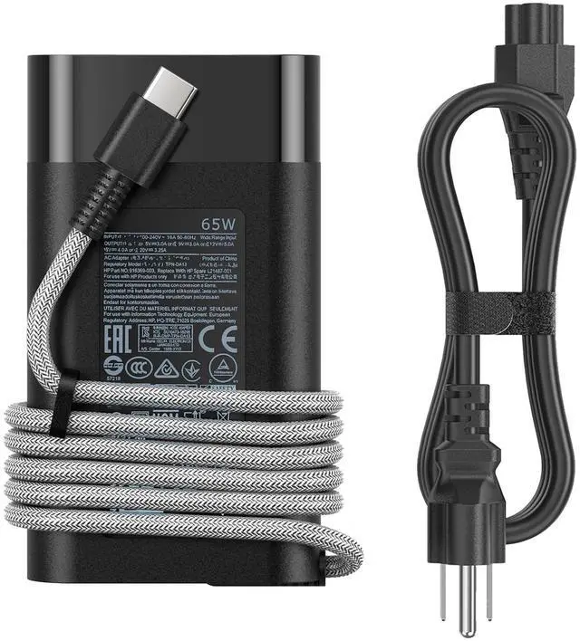 Main image of VRAVEK New Slim 65W Laptop Charger for HP Envy X360 Elitebook x360 Elite x2 Chromebook X360,20V/3.25A AC Adapter for HP Elite X2,Elitebook 840 Chromebook Envy ZBook ProBook Type C Travel Fast Charging