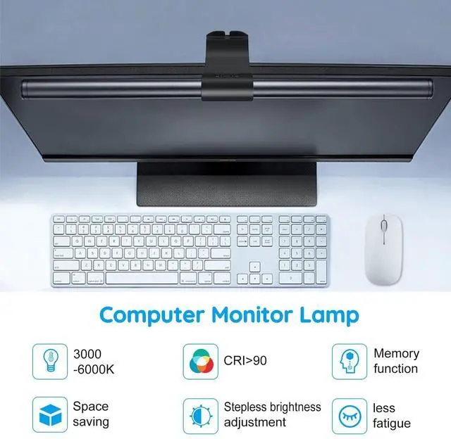 Alt view image 3 of 5 - OOWOLF Computer Monitor Light Bar, Computer Screen Lamp for Eye-Caring, USB Reading Light LED Task Lamp with Touch Control, Dimmable Screen Bar 17" CRI90, Memory Monitor Top Space Saving Home Office