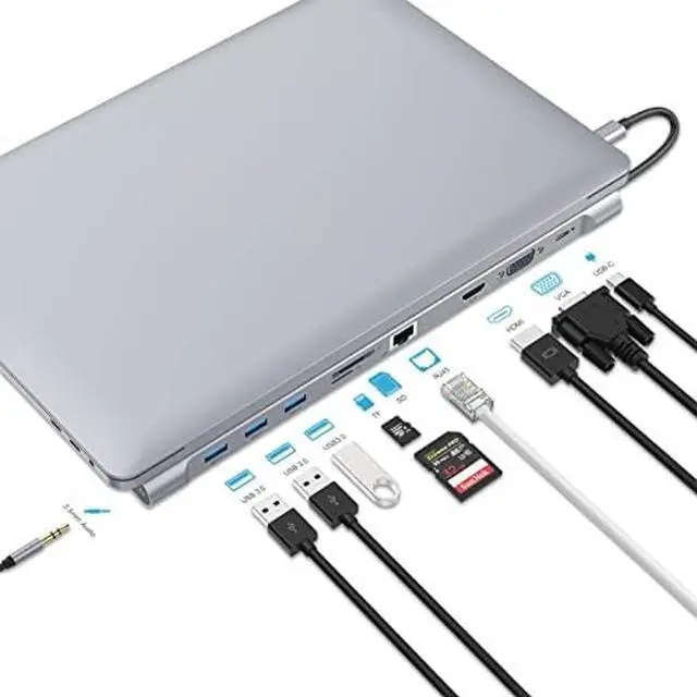 Alt view image 2 of 5 - Docking Station,10 in 1 Docking Station Dual Monitor with 4k HDMI, Vga, 3xusb 3.0, Pd 100w, Ethernet, SD/TF Slots, Audio/Mic, USB Adapter for Laptop
