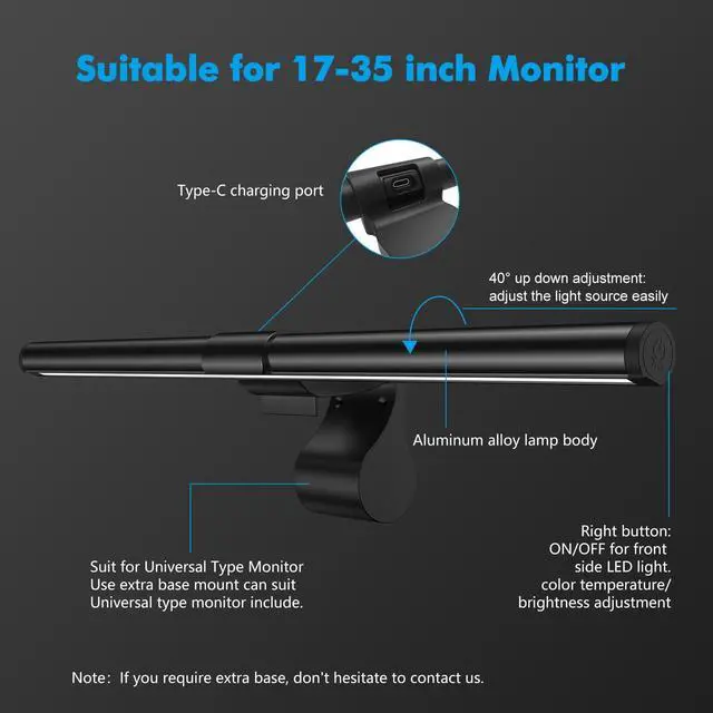 Alt view image 4 of 5 - OOWOLF Computer Monitor Light Bar, Computer Screen Lamp for Eye-Caring, USB Reading Light LED Task Lamp with Touch Control, Dimmable Screen Bar 17" CRI90, Memory Monitor Top Space Saving Home Office