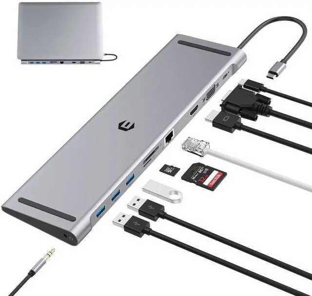 Main image of Docking Station,10 in 1 Docking Station Dual Monitor with 4k HDMI, Vga, 3xusb 3.0, Pd 100w, Ethernet, SD/TF Slots, Audio/Mic, USB Adapter for Laptop