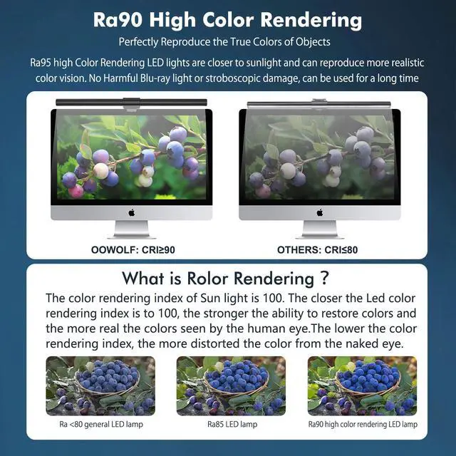 Alt view image 5 of 5 - OOWOLF Computer Monitor Light Bar, Computer Screen Lamp for Eye-Caring, USB Reading Light LED Task Lamp with Touch Control, Dimmable Screen Bar 17" CRI90, Memory Monitor Top Space Saving Home Office