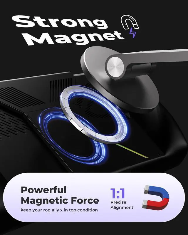 Alt view image 3 of 5 - Antank Foldable Magnetic Stand for ROG Ally X, Aluminum Alloy Adjustable Angle Height iPhone Stand for Desk, Portable Desktop Holder Compatible with Rog Ally X, iPhone 16/15/14/13/12/Magnetic Case