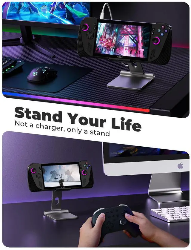 Alt view image 4 of 5 - Antank Foldable Magnetic Stand for ROG Ally X, Aluminum Alloy Adjustable Angle Height iPhone Stand for Desk, Portable Desktop Holder Compatible with Rog Ally X, iPhone 16/15/14/13/12/Magnetic Case