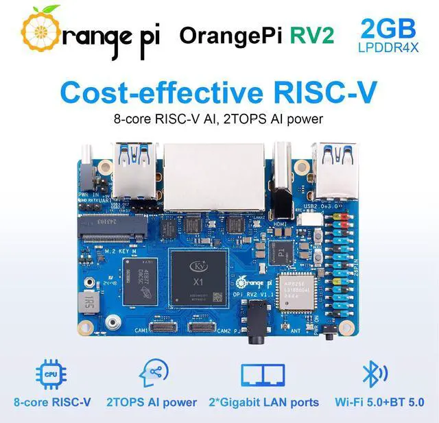 Alt view image 2 of 5 - Orange Pi RV2 2GB/4GB/8GB LPDDR4x RISC-V Single Board Computer with 8-Core 64-Bit Processor, Wi-Fi 5.0/Bluetooth 5.0, Development Board Run Linux/Ubuntu/OpenHarmony(2GB)