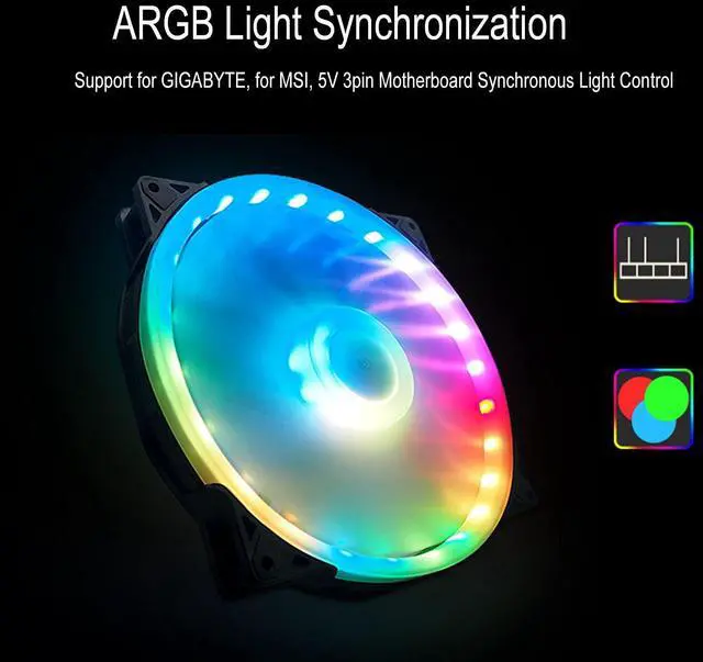 Alt view image 3 of 5 - Case Fans, Large Air Volume Cooling Fans ARGB Light Synchronization Hydraulic Bearing Silent Low Noise 4PIN PWM+5V Computer Fan 9 Leaf Design(200 * 200mm)