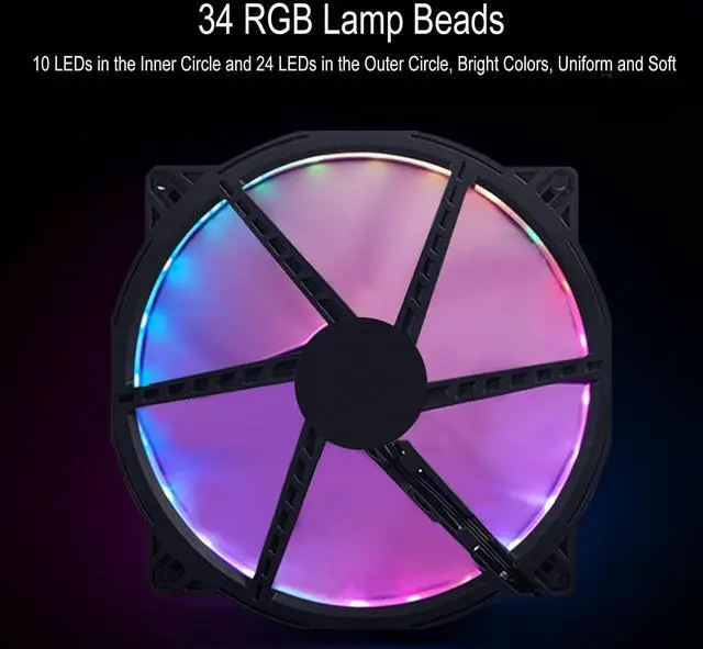 Alt view image 4 of 5 - Case Fans, Large Air Volume Cooling Fans ARGB Light Synchronization Hydraulic Bearing Silent Low Noise 4PIN PWM+5V Computer Fan 9 Leaf Design(200 * 200mm)