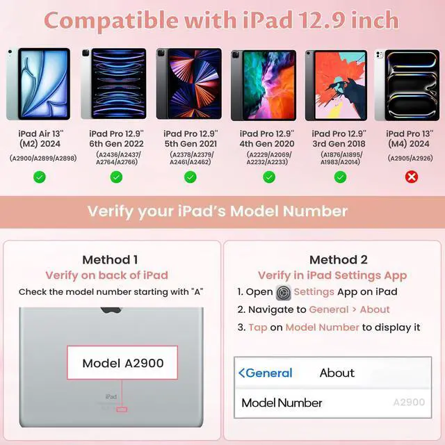 Alt view image 2 of 5 - OYEEICE for iPad pro 12.9 case with Keyboard (6th, 5th Generation) & iPad Air 13 inch M2 - Wireless Detachable BT Backlit Magnetic Keyboard, Built-in Pencil Holder, Smart Cover (Pink)