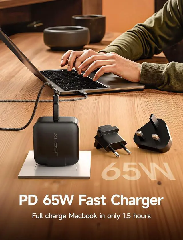 Alt view image 3 of 5 - JSAUX 65W USB C Charger for Nintendo Switch 2, ROG Ally, Steam Deck, Tablets, Laptops, Samsung Galaxy, Pixel, 65 Watt PD Wall Fast Charger with 6.6FT USB C to C Cable, EU & UK Plug