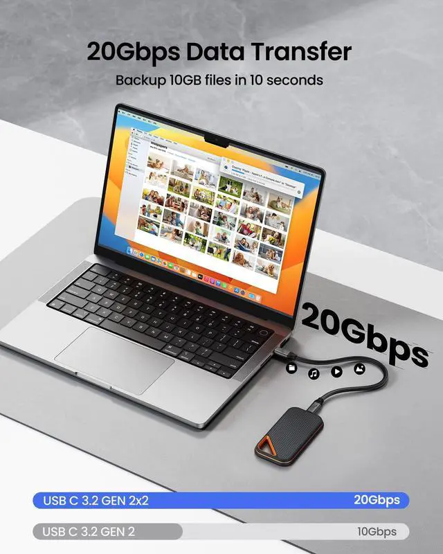 Alt view image 4 of 5 - Silkland USB C Monitor Display Cable 6.6FT [4K@144Hz/60Hz 8K@30Hz], USB C 3.2 Gen 2x2 Video Cable, 20Gbps Data Transfer, 240W PD Fast Charge, Compatible with iPhone 16, MacBook Pro, iPad