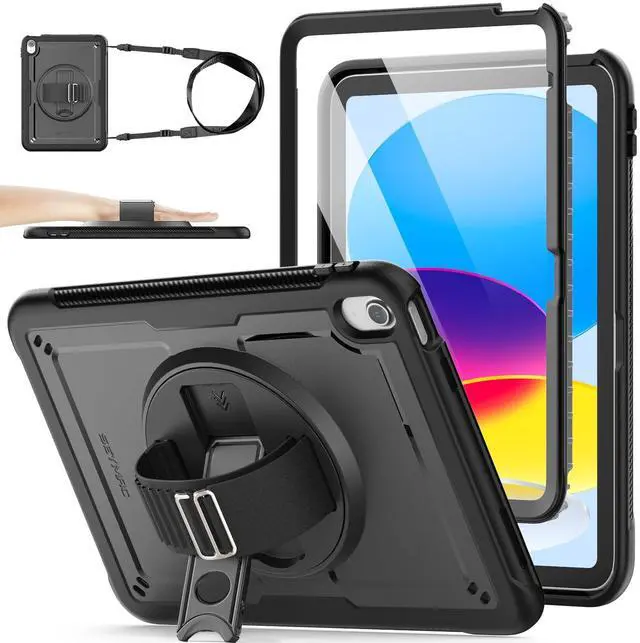 Main image of SEYMAC stock Case for iPad 11 inch (A16, 11th) 2025, for iPad 10th Generation 10.9'' 2022, Drop Protection Case with Screen Protector, Pen Holder, Stand, Hand&Shoulder Strap, Frosting-Anti-Slip, Black