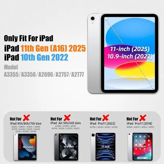 Alt view image 2 of 5 - SEYMAC stock Case for iPad 11 inch (A16, 11th) 2025, for iPad 10th Generation 10.9'' 2022, Drop Protection Case with Screen Protector, Pen Holder, Stand, Hand&Shoulder Strap, Frosting-Anti-Slip, Black