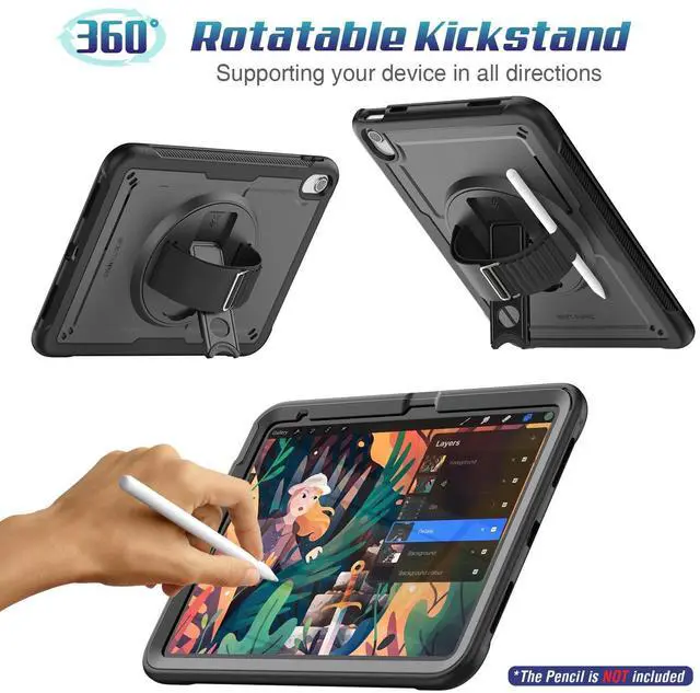 Alt view image 4 of 5 - SEYMAC stock Case for iPad 11 inch (A16, 11th) 2025, for iPad 10th Generation 10.9'' 2022, Drop Protection Case with Screen Protector, Pen Holder, Stand, Hand&Shoulder Strap, Frosting-Anti-Slip, Black